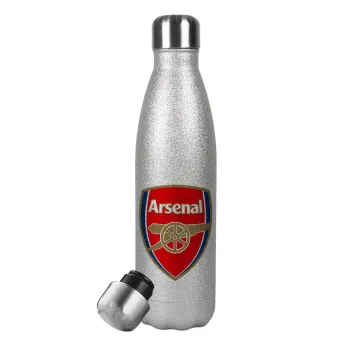 Arsenal, Metallic Glitter Silver Thermos Flask (Stainless steel), double-walled, 500ml