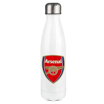 Arsenal, Μεταλλικό παγούρι θερμός Λευκό (Stainless steel), διπλού τοιχώματος, 500ml