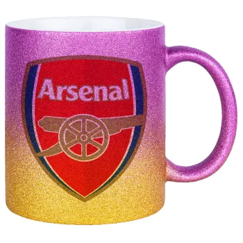 Arsenal, Κούπα Χρυσή/Ροζ Glitter, κεραμική, 330ml