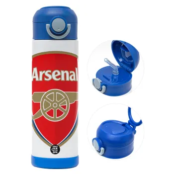 Arsenal, Children's hot water bottle, stainless steel, with safety straw, BLUE (500ml)