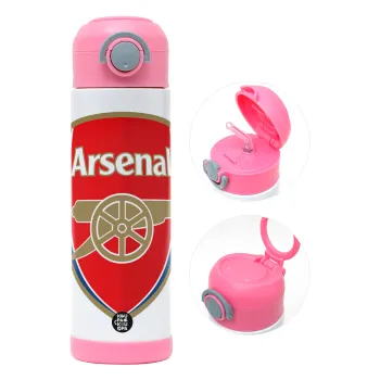 Arsenal, Children's hot water bottle, stainless steel, with safety straw, PINK (500ml)