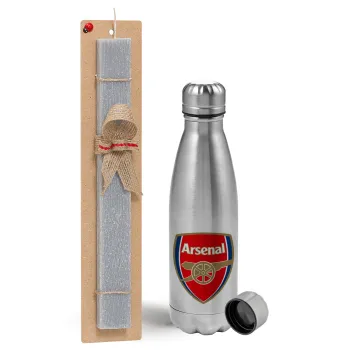 Arsenal, Easter Set, metallic Inox water bottle (750ml) & aromatic flat Easter candle (30cm) (GRAY)