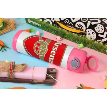 Arsenal, Easter candle, Childrens hot water bottle, stainless steel, with safety straw, PINK (500ml)