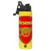 Metallic water bottle with safety lid, 850ml aluminum