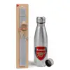 Easter Set, metallic Inox water bottle (750ml) & aromatic flat Easter candle (30cm) (GRAY)