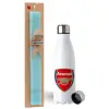 Easter Set, metallic stainless steel water bottle (750ml) & aromatic flat Easter candle (30cm) (TURQUOISE)