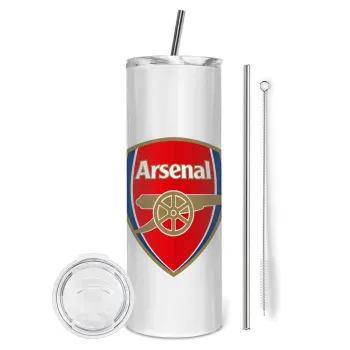 Arsenal, Tumbler stainless steel 600ml, with metal straw & cleaning brush