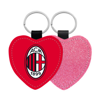 ACM, Μπρελόκ PU δερμάτινο glitter καρδιά ΡΟΖ