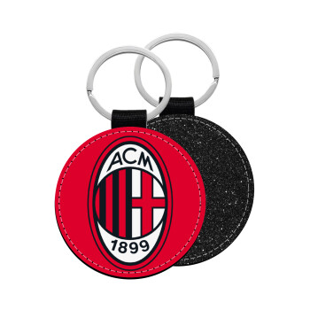 ACM, Μπρελόκ Δερματίνη, στρογγυλό ΜΑΥΡΟ (5cm)