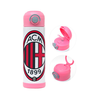 ACM, Παιδικό παγούρι θερμό, ανοξείδωτο, με καλαμάκι ασφαλείας, ΡΟΖ (500ml)