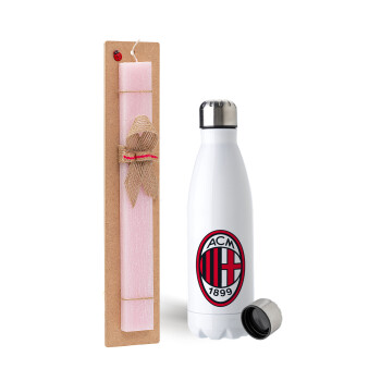 ACM, Easter Set, metallic stainless steel water bottle (750ml) & scented flat Easter candle (30cm) (PINK)
