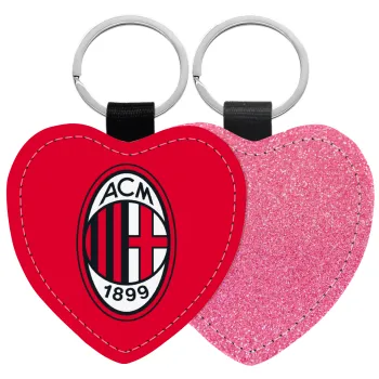 ACM, Μπρελόκ PU δερμάτινο glitter καρδιά ΡΟΖ