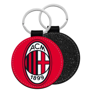 ACM, Μπρελόκ Δερματίνη, στρογγυλό ΜΑΥΡΟ (5cm)