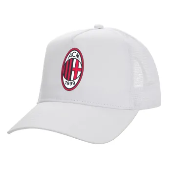 ACM, Structured Trucker Adult Hat, with Mesh, WHITE (100% COTTON, ADULT, UNISEX, ONE SIZE)
