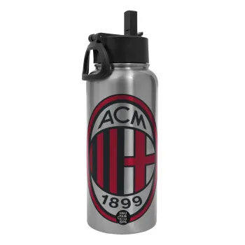 ACM, Metal mug thermo Silver with Straw and Spout Lid (Stainless steel), double wall, 950ml