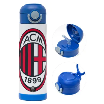 ACM, Children's hot water bottle, stainless steel, with safety straw, BLUE (500ml)