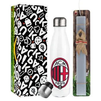 ACM, Πασχαλινή Λαμπάδα με μεταλλικό παγούρι θερμός λευκός (500ml) & λαμπάδα αρωματική πλακέ (30cm) (ΓΚΡΙ)