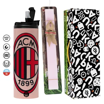 ACM, Πασχαλινή Λαμπάδα με  ΡΟΖ Travel Tumbler θερμό (600ml, BPA free) & κερί αρωματικό πλακέ (30cm) (ΡΟΖ)