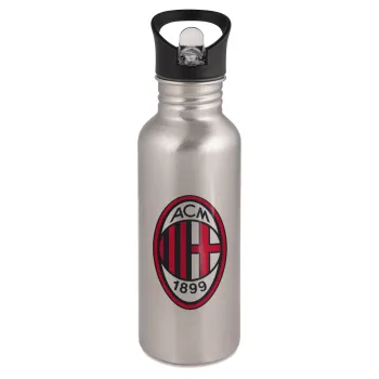 ACM, Παγούρι νερού Ασημένιο με καλαμάκι, ανοξείδωτο ατσάλι 600ml