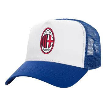 ACM, Adult Structured Trucker Hat, with Mesh, WHITE/BLUE (100% COTTON, ADULT, UNISEX, ONE SIZE)