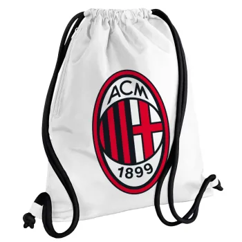 ACM, Backpack pouch GYMBAG white, with pocket (40x48cm) & thick cords