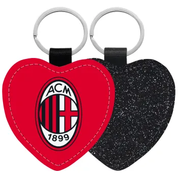 ACM, Μπρελόκ PU δερμάτινο glitter καρδιά ΜΑΥΡΟ