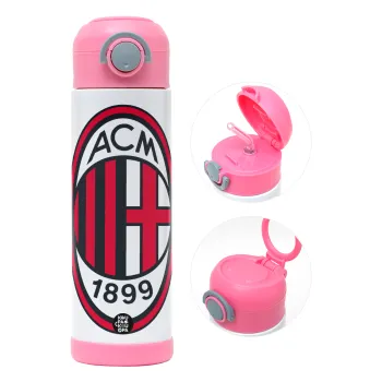 ACM, Children's hot water bottle, stainless steel, with safety straw, PINK (500ml)