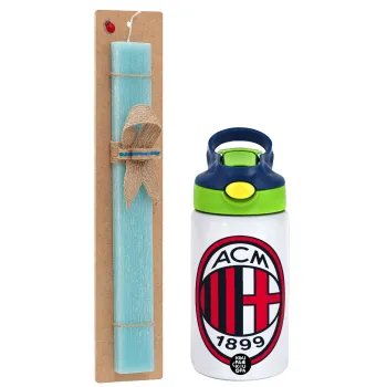 ACM, Πασχαλινή Λαμπάδα με Παιδικό παγούρι θερμό, ανοξείδωτο, με καλαμάκι ασφαλείας, πράσινο/μπλε (350ml) & κερί αρωματικό πλακέ (30cm) (ΤΙΡΚΟΥΑΖ)