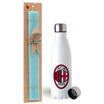 ACM, Easter Set, metallic stainless steel water bottle (750ml) & aromatic flat Easter candle (30cm) (TURQUOISE)