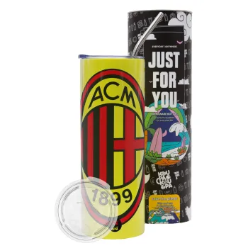 ACM, Neon Yellow Travel Tumbler θερμό, μεταλλικό καλαμάκι(Ανωξείδωτο 304 Food grade, BPA free, 600ml)