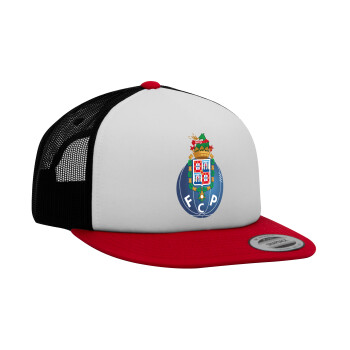 FCP, Adult Foam Flat Snapback with Mesh Red-White-Black (POLYESTER, ADULT, UNISEX, ONE SIZE)