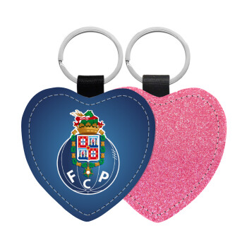 FCP, Μπρελόκ PU δερμάτινο glitter καρδιά ΡΟΖ