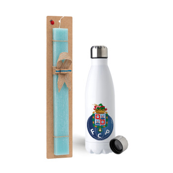 FCP, Easter Set, metallic stainless steel water bottle (750ml) & aromatic flat Easter candle (30cm) (TURQUOISE)