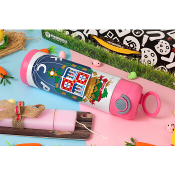FCP, Easter candle, Childrens hot water bottle, stainless steel, with safety straw, PINK (500ml)