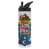 Metallic thermos bottle with straw & handle, stainless steel (Stainless steel 304), double-walled, 600ml.