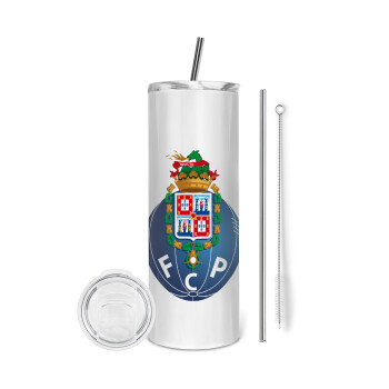 FCP, Tumbler ποτήρι θερμό από ανοξείδωτο ατσάλι 600ml, με μεταλλικό καλαμάκι & βούρτσα καθαρισμού