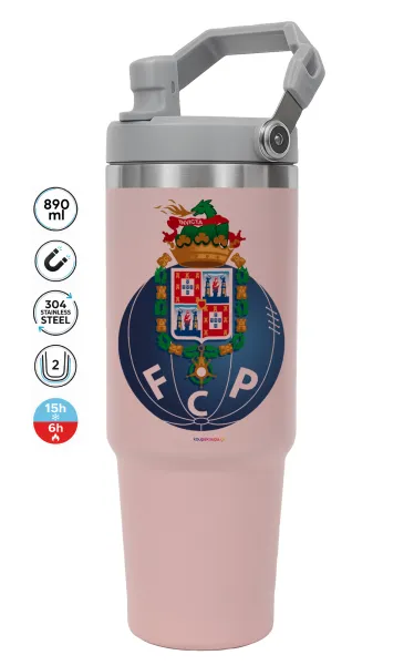 FCP — ΡΟΖ Travel Tumbler Θερμός με χερούλι και καλαμάκι 890ml