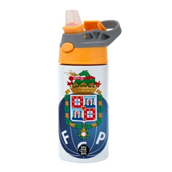 FCP, Children's hot water bottle, stainless steel, with safety straw, Orange/Grey (360ml) BPA-FREE