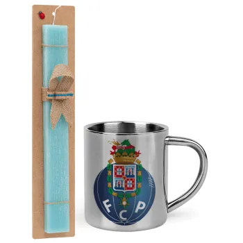 FCP, Easter Set, metallic thermal cup (300ml) & aromatic flat Easter candle (30cm) (TURQUOISE)
