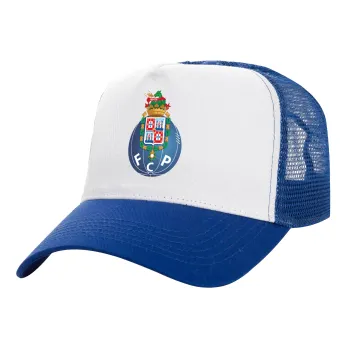 FCP, Adult Structured Trucker Hat, with Mesh, WHITE/BLUE (100% COTTON, ADULT, UNISEX, ONE SIZE)