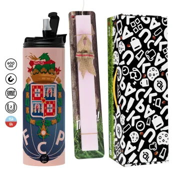 FCP, Πασχαλινή Λαμπάδα με  ΡΟΖ Travel Tumbler θερμό (600ml, BPA free) & κερί αρωματικό πλακέ (30cm) (ΡΟΖ)