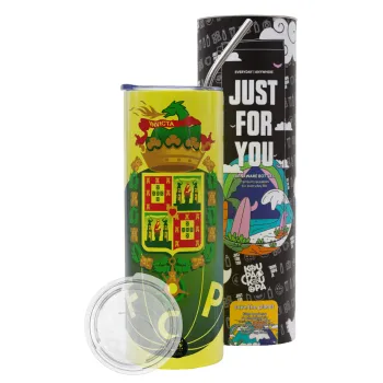 FCP, Neon Yellow Travel Tumbler θερμό, μεταλλικό καλαμάκι(Ανωξείδωτο 304 Food grade, BPA free, 600ml)