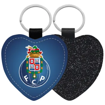 FCP, Μπρελόκ PU δερμάτινο glitter καρδιά ΜΑΥΡΟ