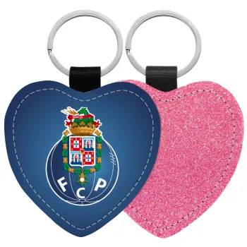 FCP, Μπρελόκ PU δερμάτινο glitter καρδιά ΡΟΖ