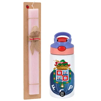 FCP, Easter Set, Children's thermal stainless steel water bottle with safety straw, pink/purple (350ml) & Easter scented flat candle (30cm) (PINK)