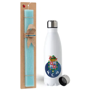 FCP, Easter Set, metallic stainless steel water bottle (750ml) & aromatic flat Easter candle (30cm) (TURQUOISE)