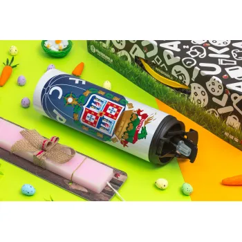 FCP, Easter candle,Travel Tumbler 2 Lids, with metal straw & cleaning brush & aromatic flat candle (30cm) (PINK)