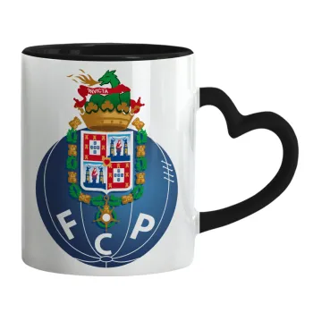 FCP, Κούπα καρδιά χερούλι μαύρη, κεραμική, 330ml