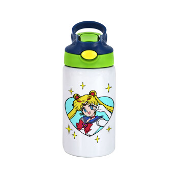 Sailor Moon star, Παιδικό παγούρι θερμό, ανοξείδωτο, με καλαμάκι ασφαλείας, πράσινο/μπλε (350ml)