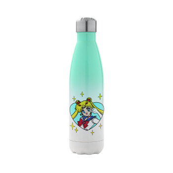 Sailor Moon star, Metal mug thermos Green/White (Stainless steel), double wall, 500ml